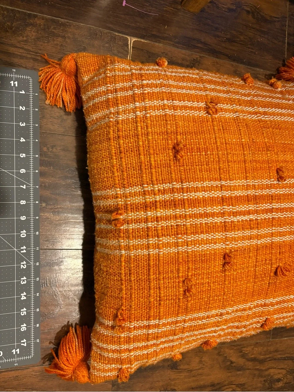 Handwoven Orange Tassel Throw Pillow